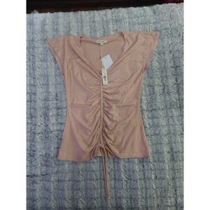 NWT Max studio xs pink ruched cap-sleeve top
